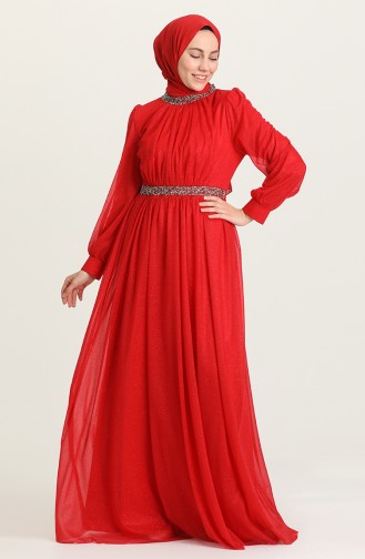 Claret Red Hijab Evening Dress 4871-05