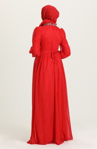 Claret Red Hijab Evening Dress 4871-05
