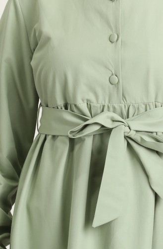 Düğme Detaylı Büzgülü Elbise 6890-06 Mint Yeşili