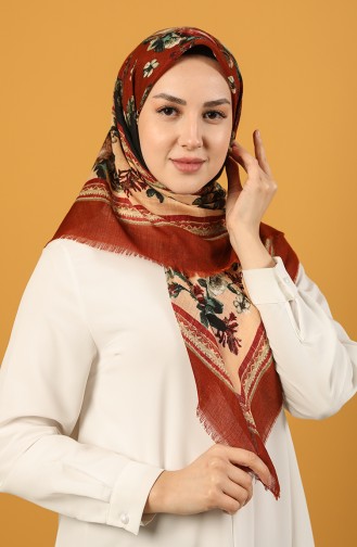 Elmina Gül Desenli Pamuk Eşarp 791-101 Kiremit