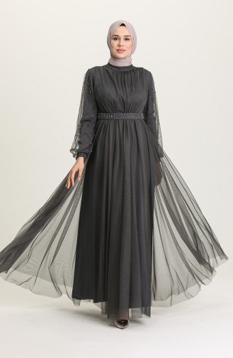 Smoke-Colored Hijab Evening Dress 5514-06