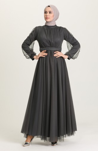 Smoke-Colored Hijab Evening Dress 5514-06