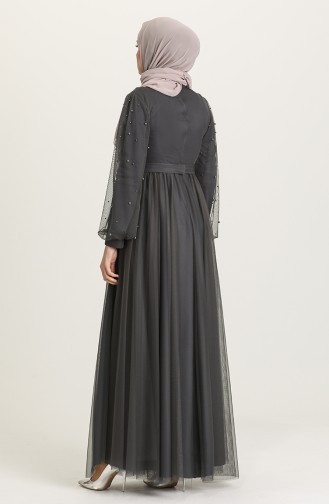 Smoke-Colored Hijab Evening Dress 5514-06