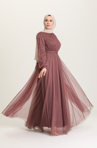 Dark Dusty Rose Hijab Evening Dress 5514-02