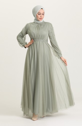 Mildew Green Hijab Evening Dress 5514-08