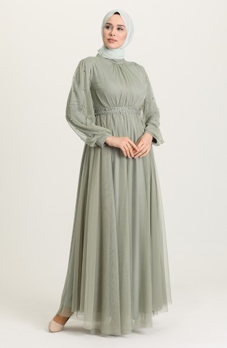 Mildew Green Hijab Evening Dress 5514-08