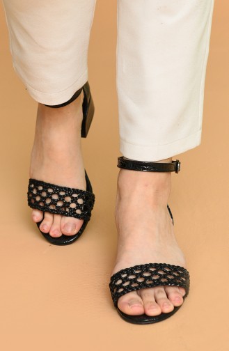 Bayan Yazlık Ayakkabı Y5-1-05 Siyah Kroko Siyah Hasır