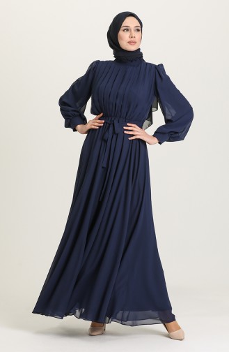 Beli Lastikli Abiye Elbise 4826-10 Lacivert