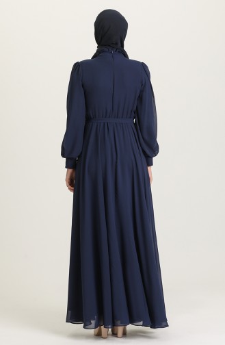 Beli Lastikli Abiye Elbise 4826-10 Lacivert