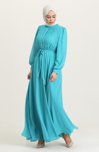Turquoise Hijab Evening Dress 4826-12