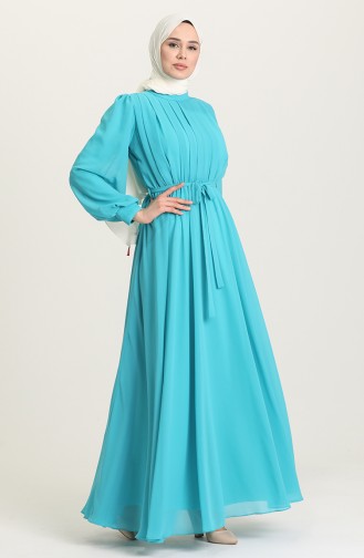 Turquoise Hijab Evening Dress 4826-12