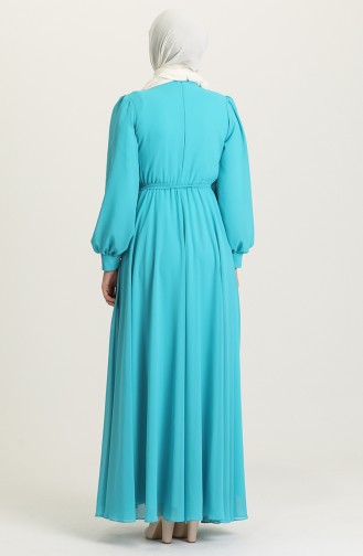 Turquoise Hijab Evening Dress 4826-12