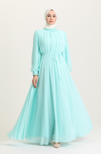Mint Green Hijab Evening Dress 4826-14