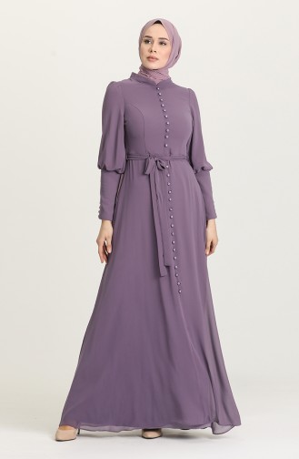 Dark Violet Hijab Evening Dress 4865-03