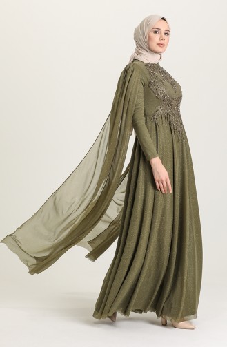 Khaki Hijab Evening Dress 4868-02