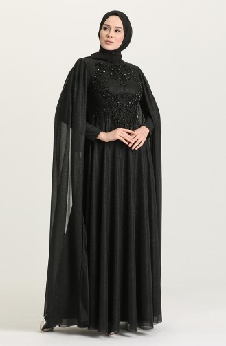 Black Hijab Evening Dress 4868-03