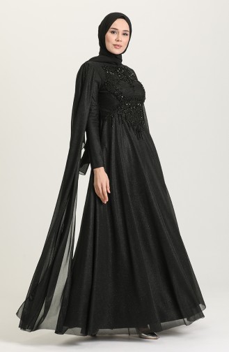 Black Hijab Evening Dress 4868-03