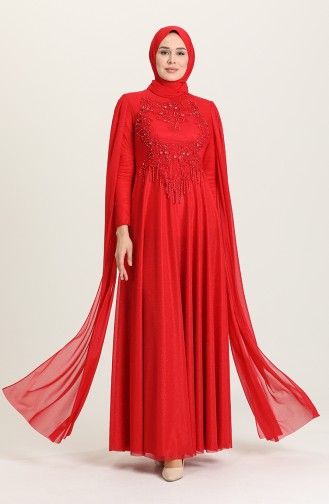 Claret Red Hijab Evening Dress 4868-07