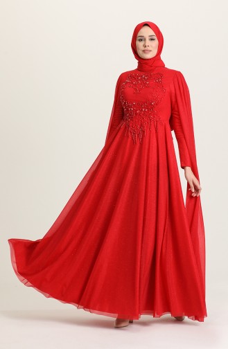 Claret Red Hijab Evening Dress 4868-07