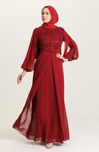 Weinrot Hijab-Abendkleider 4856-05