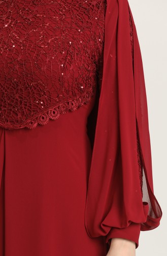 Claret Red Hijab Evening Dress 4856-05