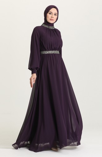 Dark Purple Hijab Evening Dress 5339-12