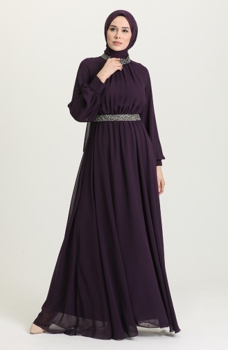 Dark Purple Hijab Evening Dress 5339-12