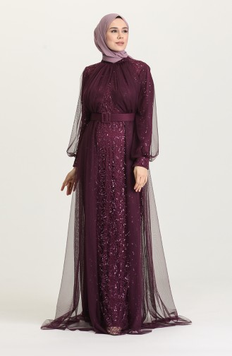 Purple Hijab Evening Dress 5441-01