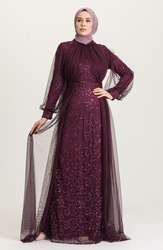 Purple Hijab Evening Dress 5441-01