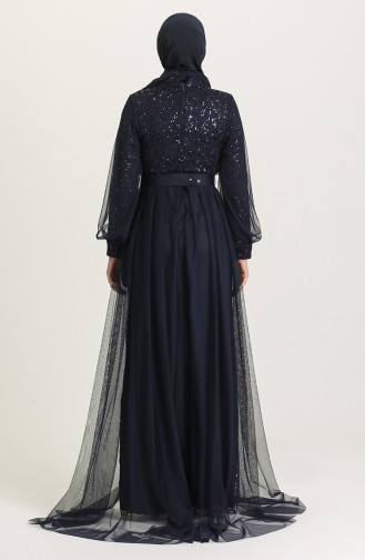 Navy Blue Hijab Evening Dress 5441-02