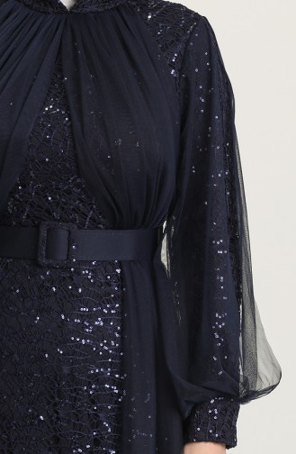 Navy Blue Hijab Evening Dress 5441-02