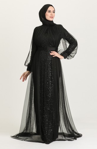 Black Hijab Evening Dress 5441-03
