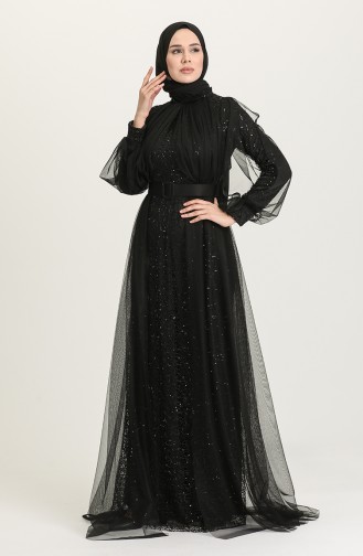 Black Hijab Evening Dress 5441-03