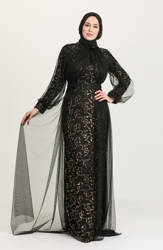 Black Hijab Evening Dress 5441-05