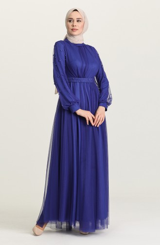 Saxe Hijab Evening Dress 5514-05