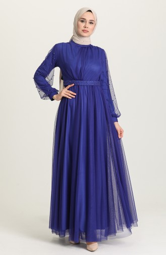 Saxe Hijab Evening Dress 5514-05