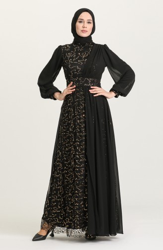 Black Hijab Evening Dress 5408A-01