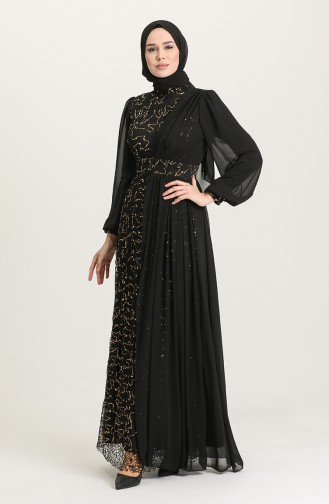 Black Hijab Evening Dress 5408A-01