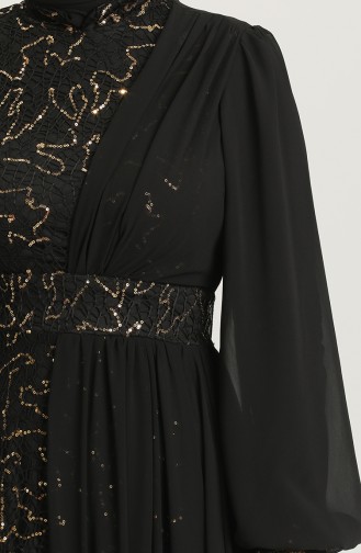 Pullu Abiye Elbise 5408A-01 Siyah Gold