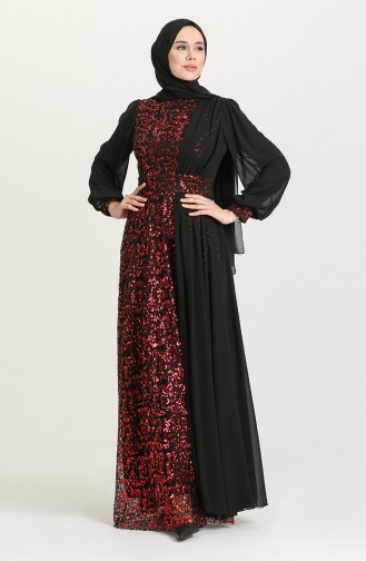 Claret Red Hijab Evening Dress 5408A-02