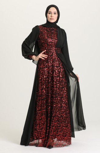 Claret Red Hijab Evening Dress 5408A-02