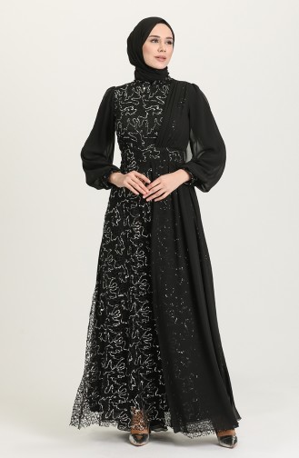 Black Hijab Evening Dress 5408A-03