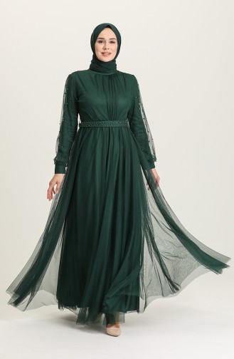 Emerald Green Hijab Evening Dress 5514-03