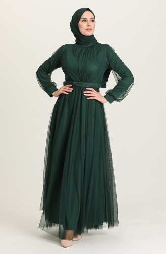 Emerald Green Hijab Evening Dress 5514-03