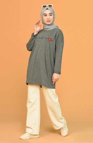 Baskılı Penye Tunik 2304-08 Füme