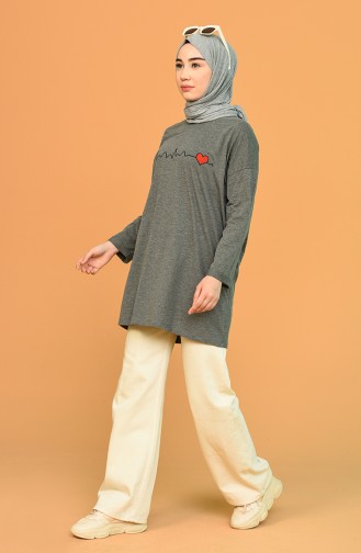 Baskılı Penye Tunik 2304-08 Füme