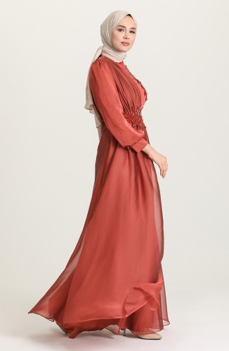 Brick Red Hijab Evening Dress 4866-03