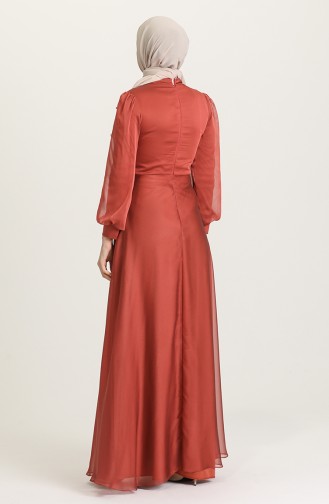Brick Red Hijab Evening Dress 4866-03