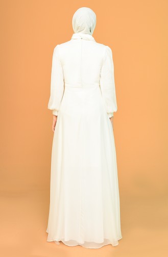 Ecru Hijab Evening Dress 4866-05