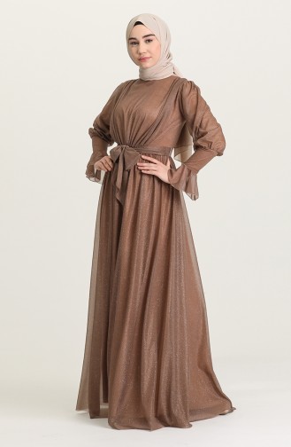 Dark Mink Hijab Evening Dress 5367-06